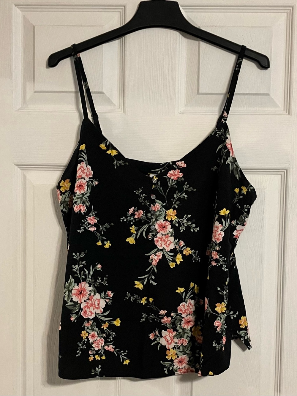 Old Navy Black Floral Button Front Cami Tank Top Size Large L